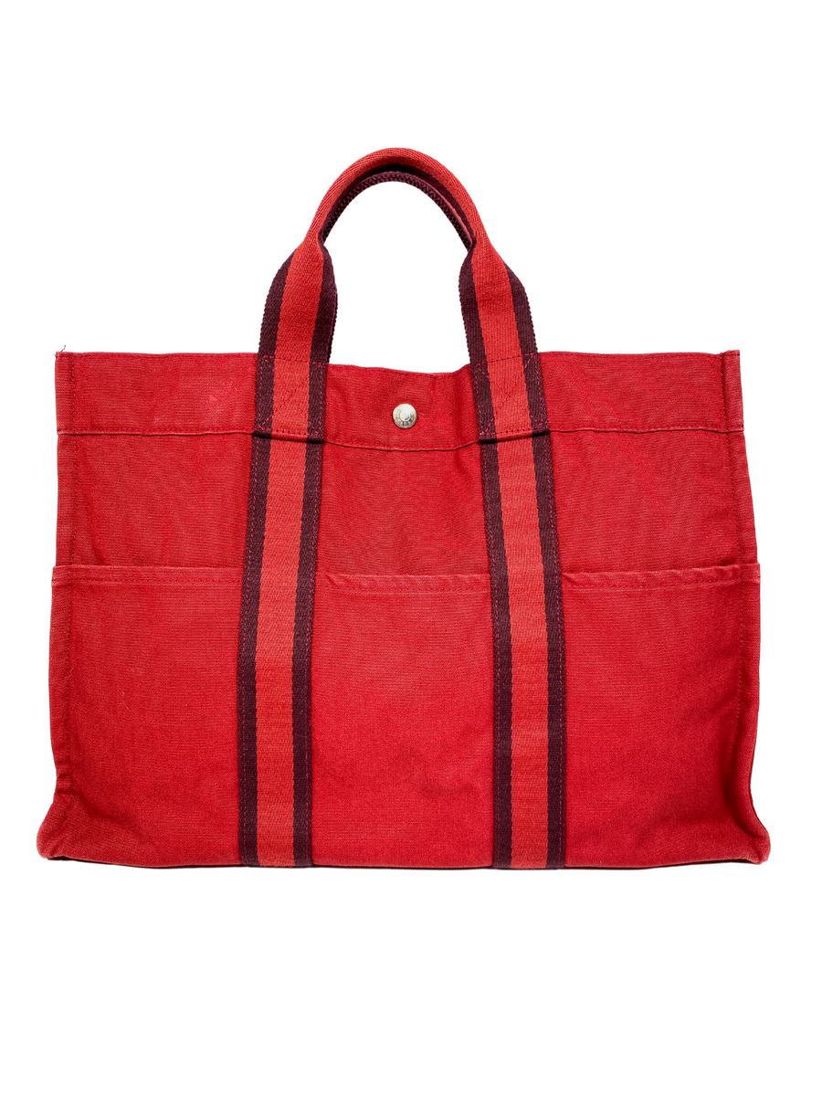 Hermes Red Canvas Fourre Tout Tote Hermes