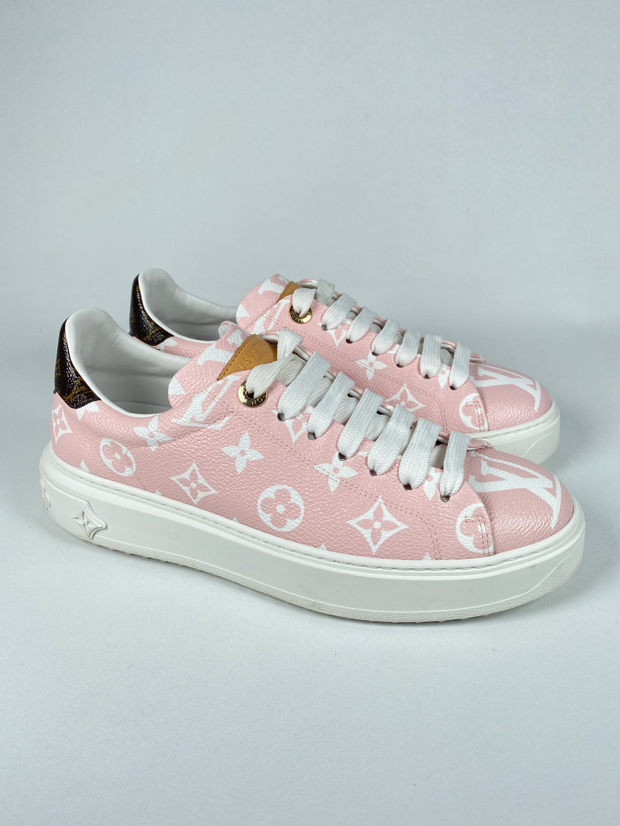 LOUIS VUITTON Monogram Time Out Sneakers 38.5 White Rose 738618