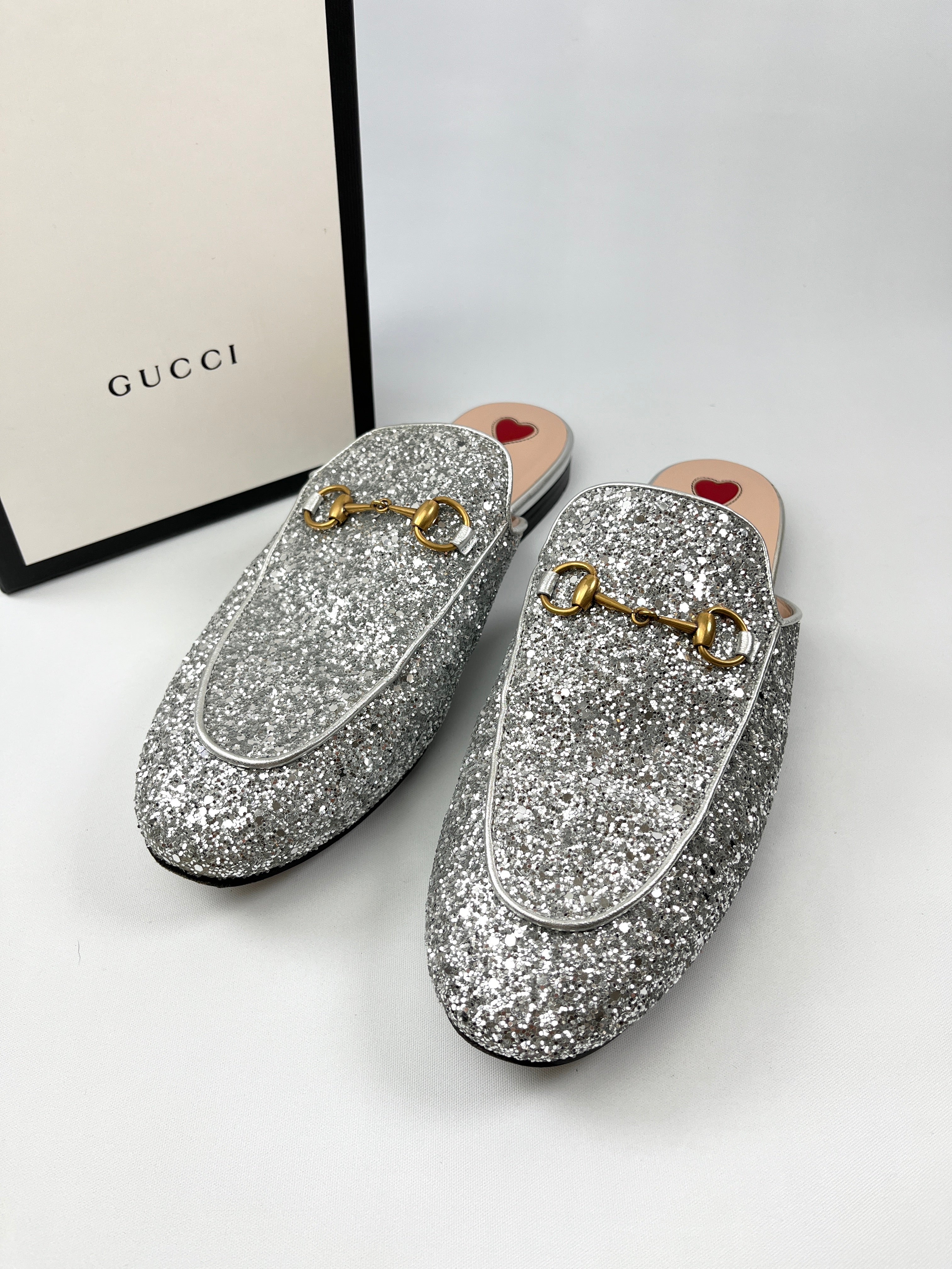 GUCCI SILVER GLITTER PRINCETOWN SLIPPERS SZ 40 RE.LUXE AU