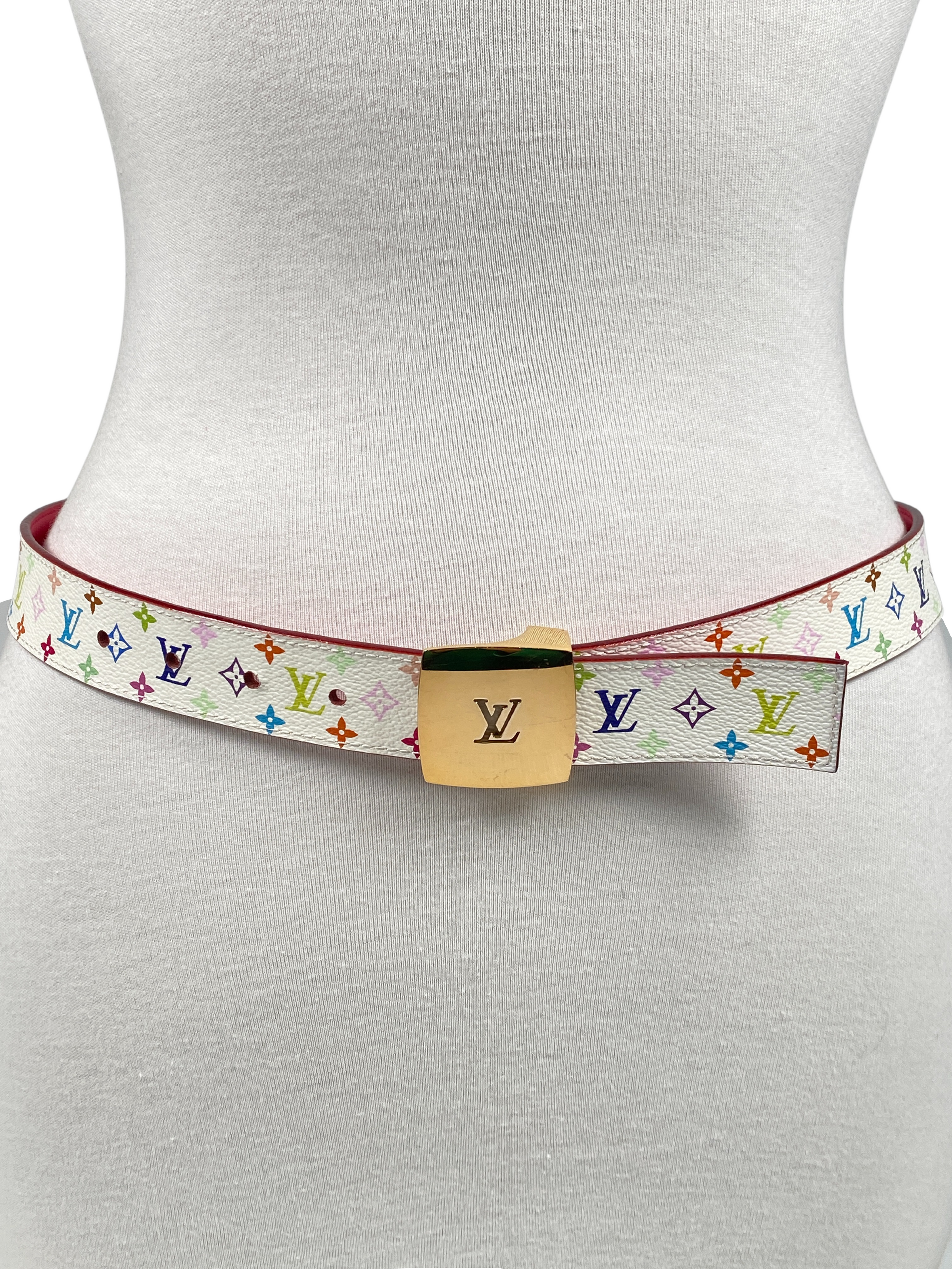  Louis Vuitton, Pre-Loved Takashi Murakami X Louis Vuitton White  Monogram Multicolore Ceinture 80, White : Clothing, Shoes & Jewelry