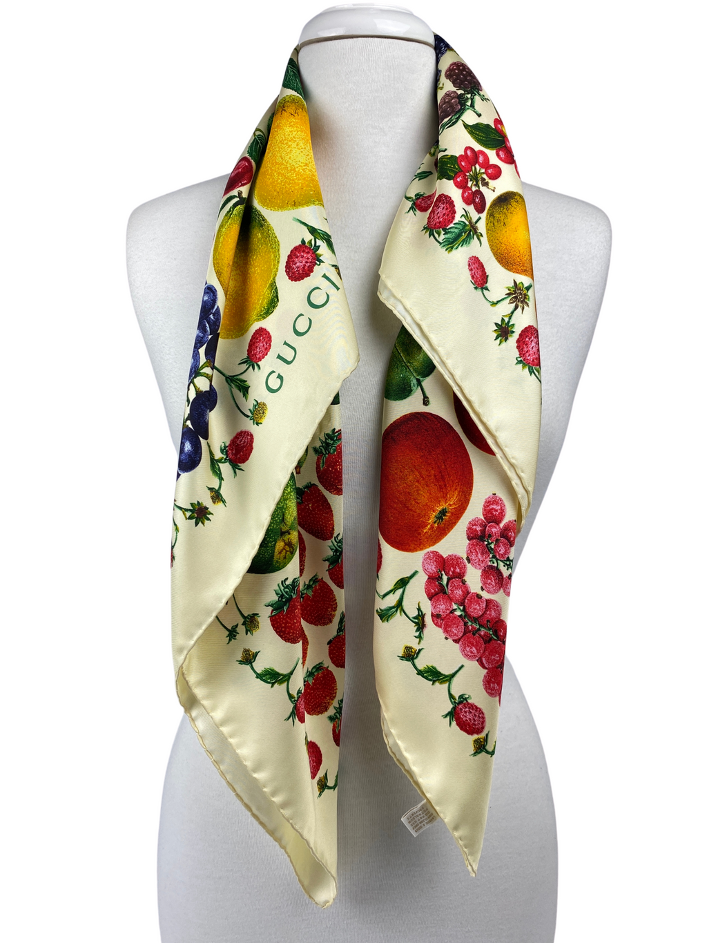 GUCCI - 100% SILK FRUIT PRINT SCARF - VINTAGE