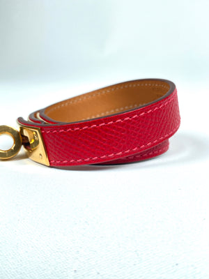 Hermes Rouge Casaque Epsom Leather Gold Plated Rivale Double Tour