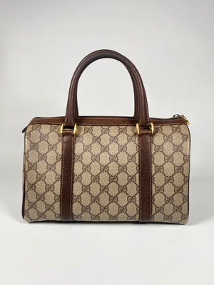 Vintage Gucci GG Supreme Canvas and Brown Leather Mini Boston Bag