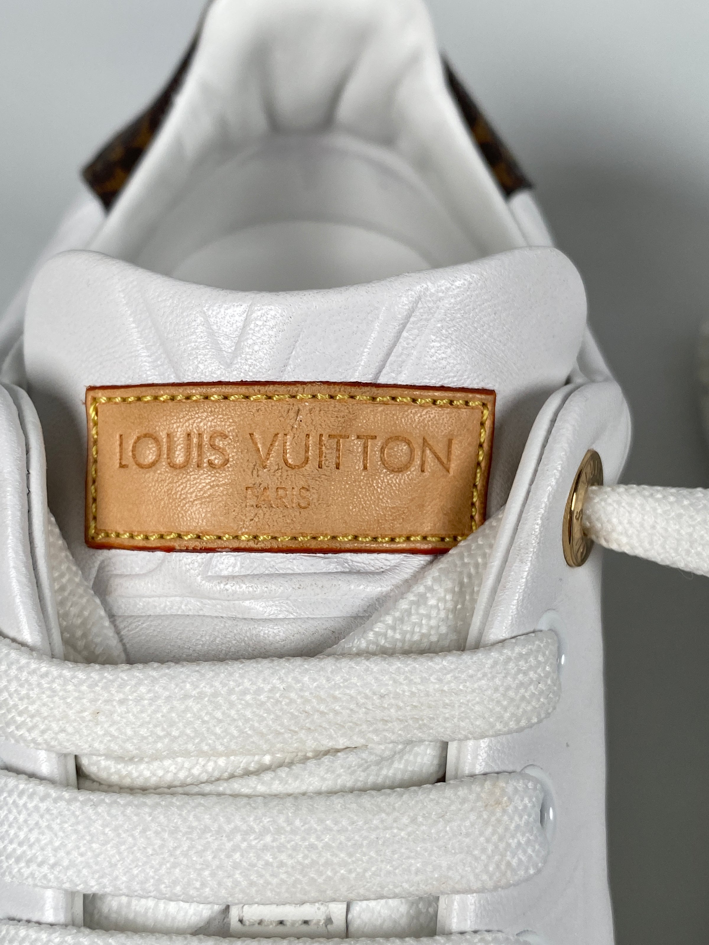Louis Vuitton Monogram Calfskin Time Out Sneakers - Size 7.5 / 37.5 (S –  LuxeDH