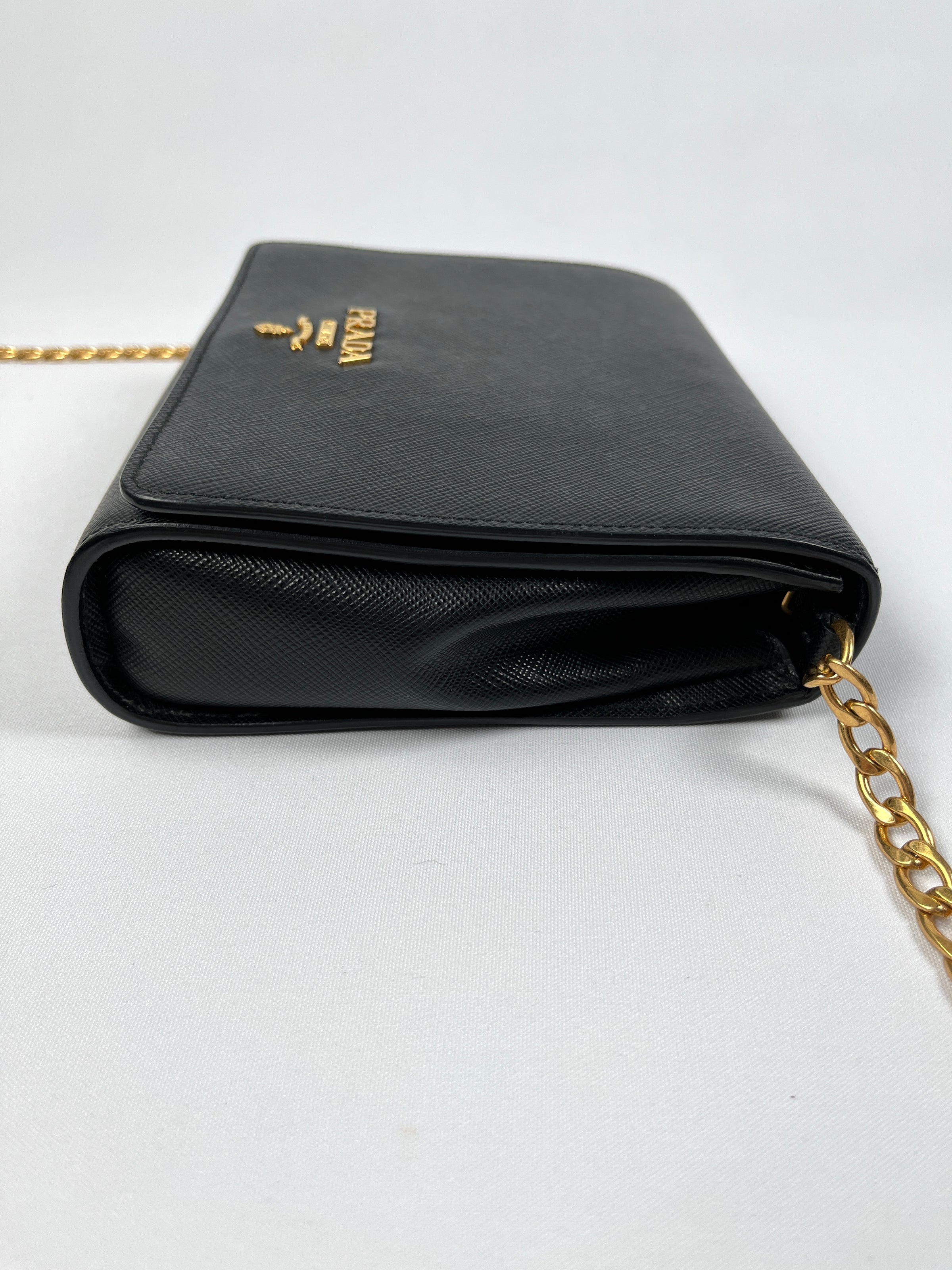 Prada Black Saffiano Wallet On Chain Crossbody Shoulder Bag