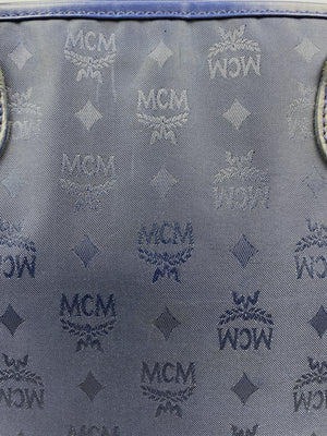 MCM - NAVY NYLON LOGO TOTE BAG GOLD MEDALLION