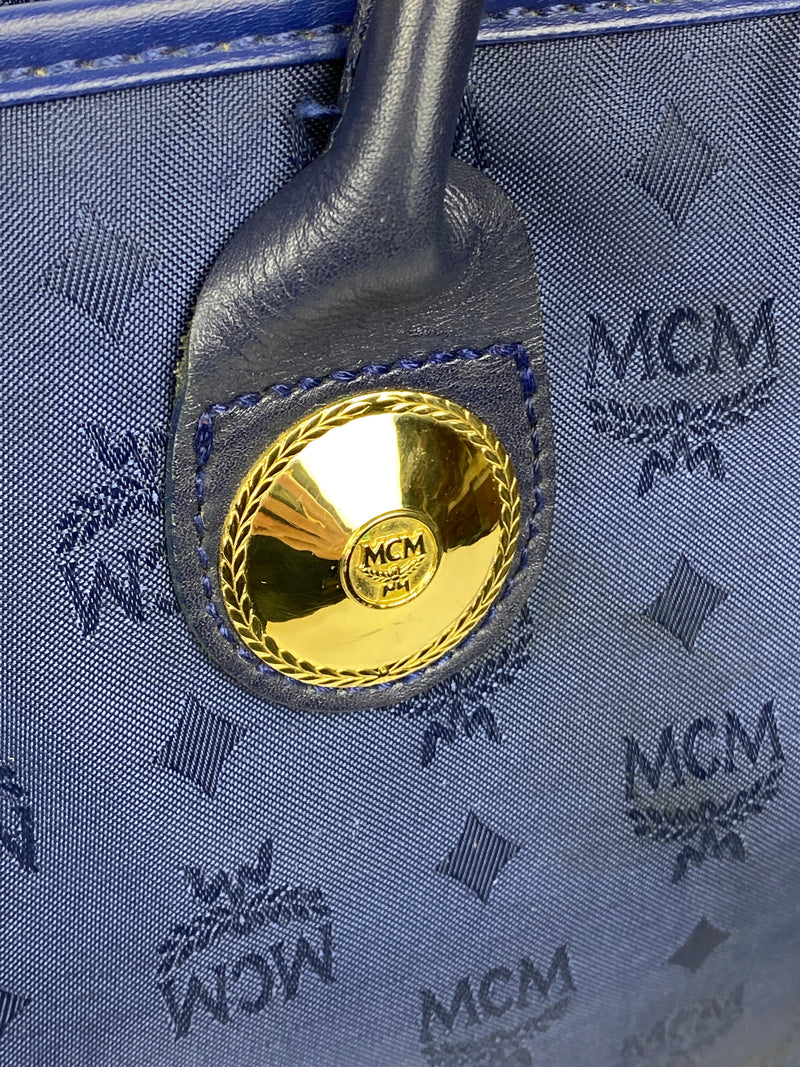 MCM - NAVY NYLON LOGO TOTE BAG GOLD MEDALLION