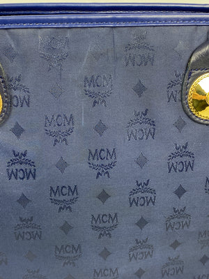 MCM - NAVY NYLON LOGO TOTE BAG GOLD MEDALLION