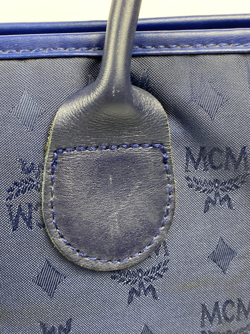 MCM - NAVY NYLON LOGO TOTE BAG GOLD MEDALLION