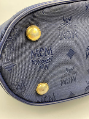 MCM - NAVY NYLON LOGO TOTE BAG GOLD MEDALLION