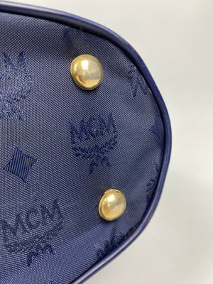 MCM - NAVY NYLON LOGO TOTE BAG GOLD MEDALLION