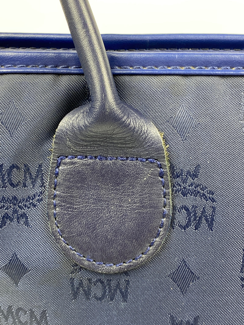 MCM - NAVY NYLON LOGO TOTE BAG GOLD MEDALLION