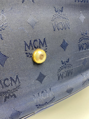 MCM - NAVY NYLON LOGO TOTE BAG GOLD MEDALLION