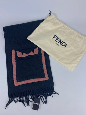 FENDI - CHARCOAL AND PINK SCARF WITH MONSTER POCKET DETAIL