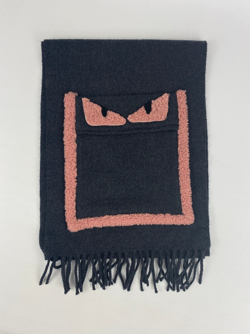 FENDI - CHARCOAL AND PINK SCARF WITH MONSTER POCKET DETAIL