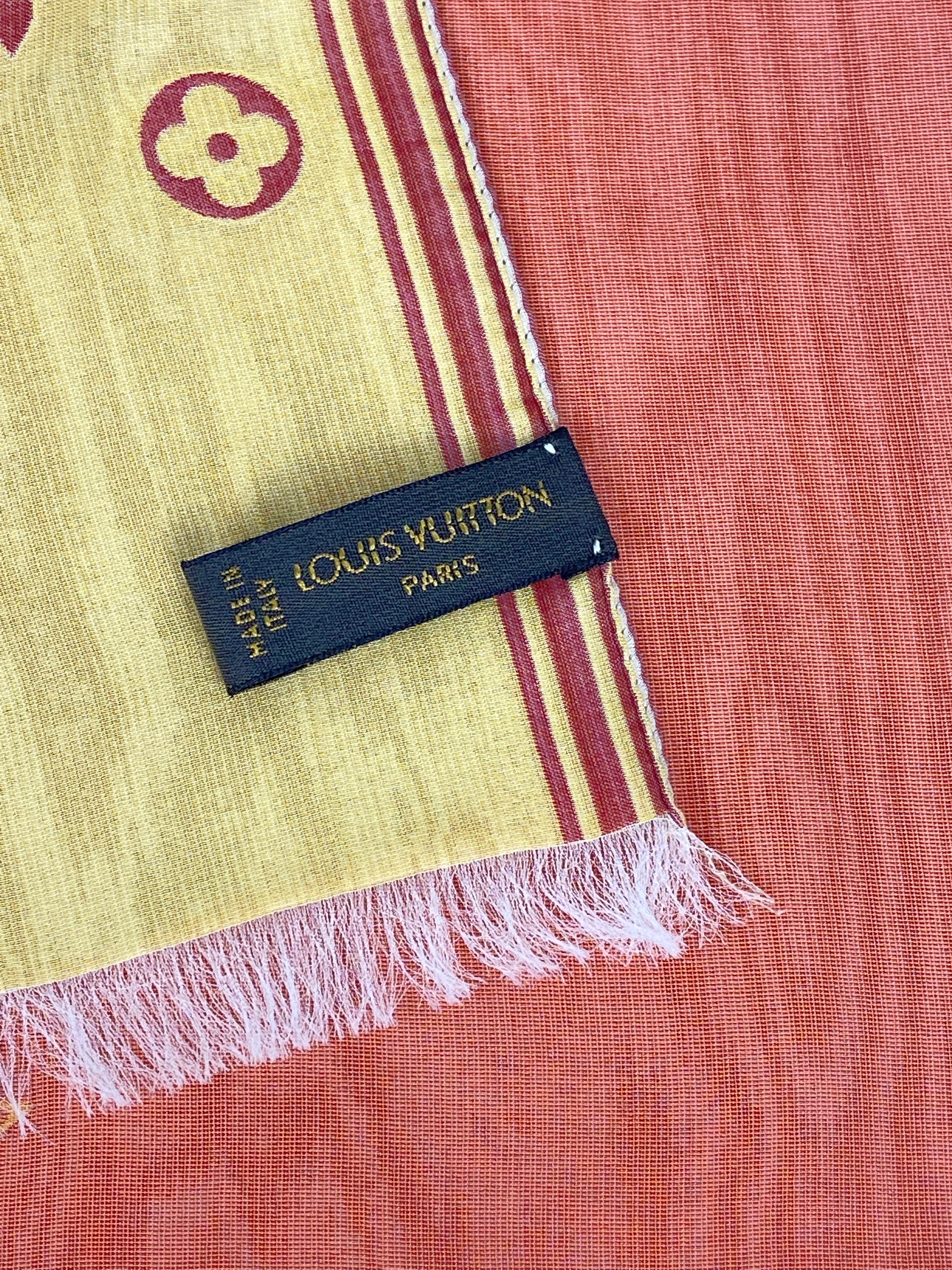 LOUIS VUITTON Winter Scarf Muffler Monogram Wool Silk Orange