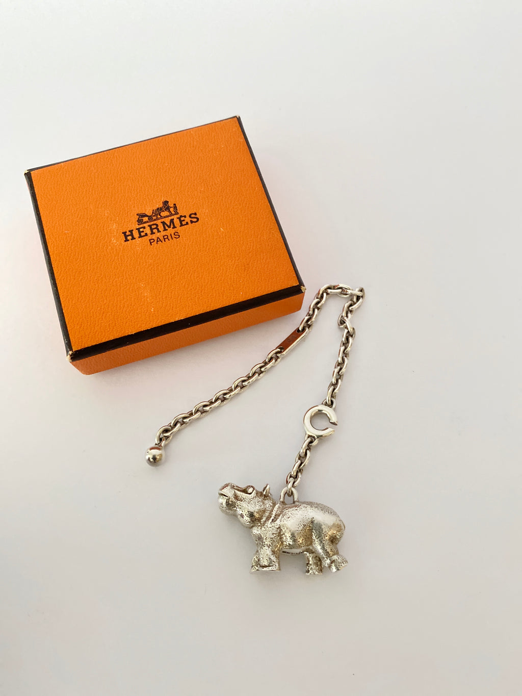 HERMÉS - STERLING SILVER ANNEE DES FLEUVES HIPPO KEY CHAIN BAG CHARM