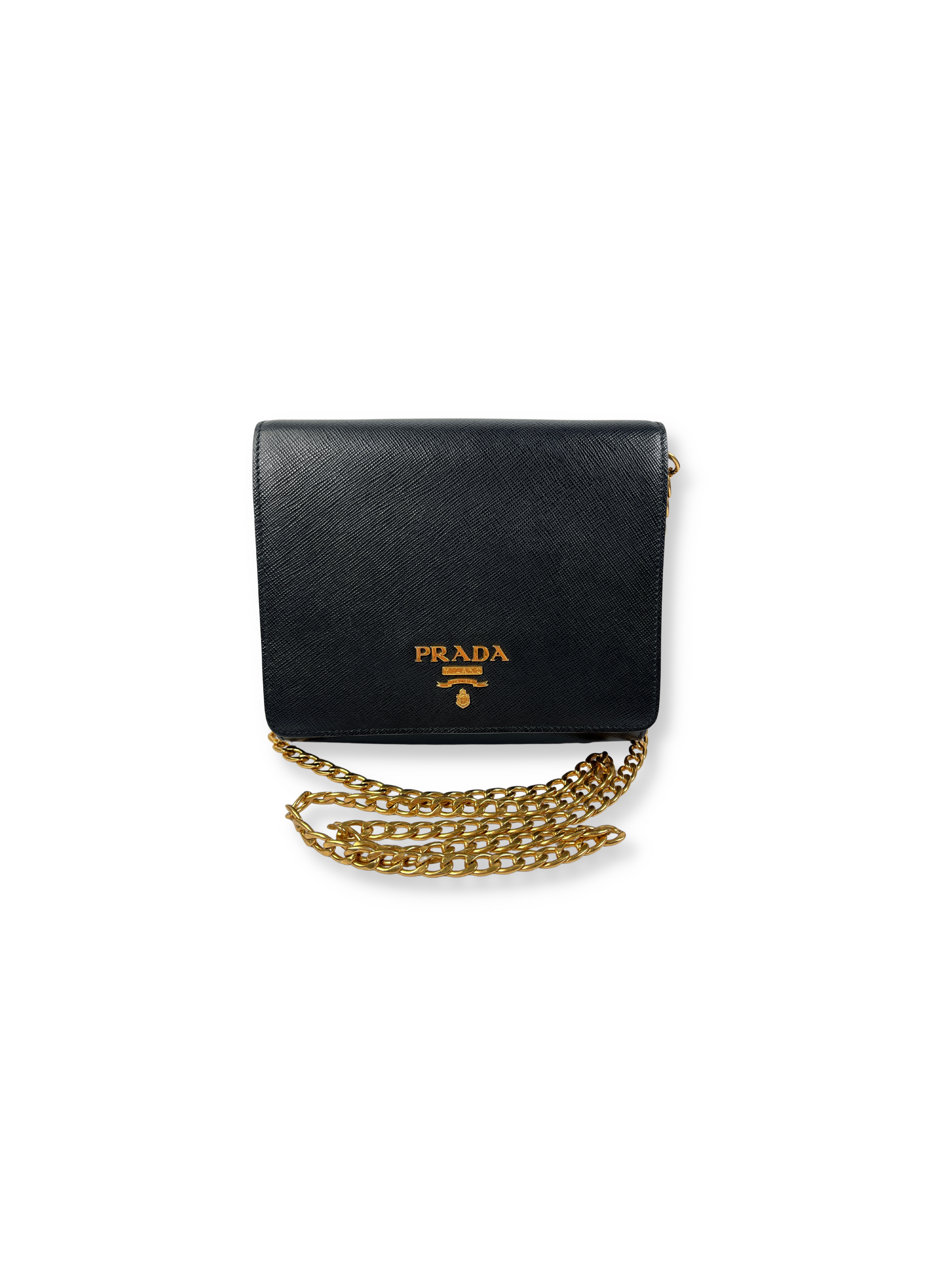 PRADA Saffiano Lux Small Sound Flap Red Chain Shoulder Bag